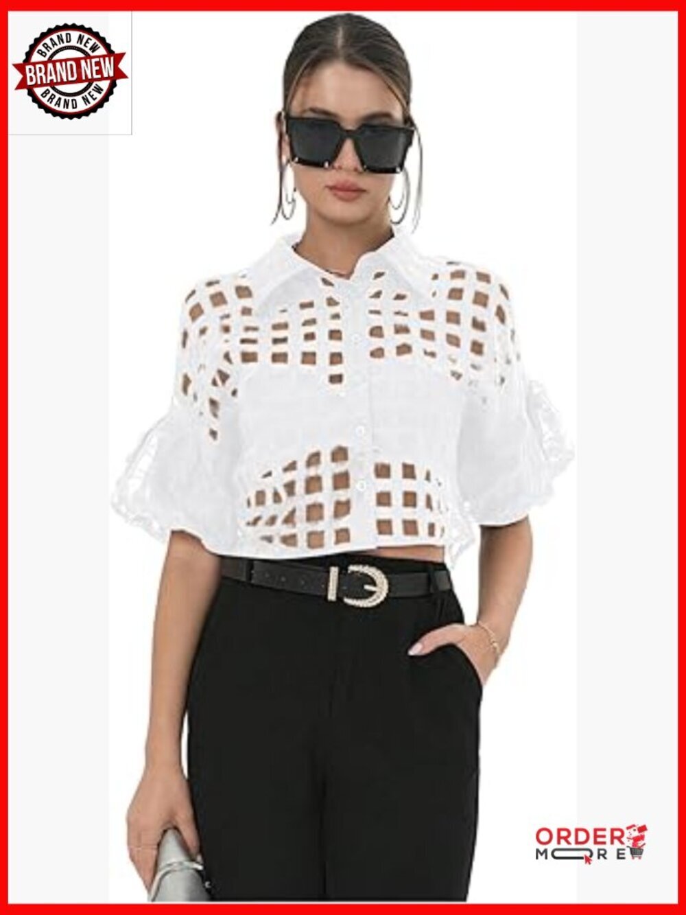 Sheer Mesh Crop Button Down Blouse Puff Sleeve Y2K Concert Outing Top